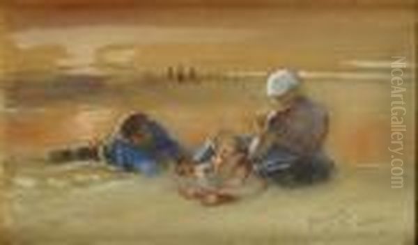 Famille A La Plage Oil Painting by Bernardus Johannes Blommers