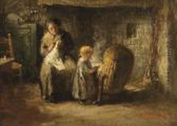 By The Fireplace Oil Painting by Bernardus Johannes Blommers