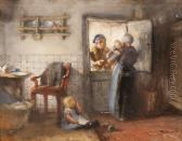 A Chat By The Kitchen Door Oil Painting by Bernardus Johannes Blommers