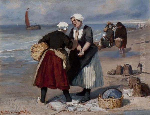 Bickering Fishwives Oil Painting by Bernardus Johannes Blommers