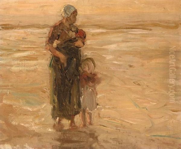 Wading In The Water Oil Painting by Bernardus Johannes Blommers