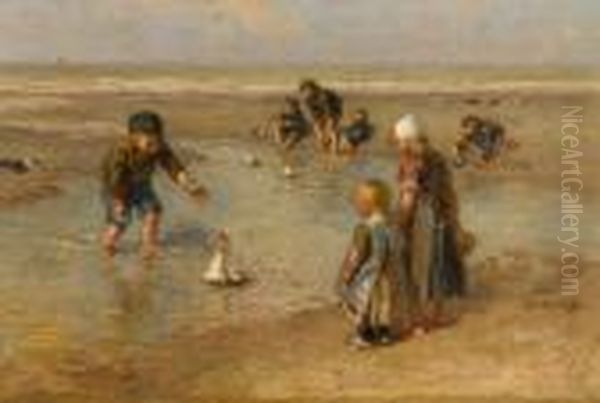 At The Beach Oil Painting by Bernardus Johannes Blommers