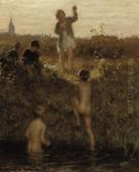 The Little Bathers Oil Painting by Bernardus Johannes Blommers