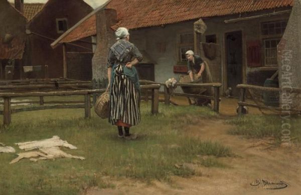 Washing Day Oil Painting by Bernardus Johannes Blommers