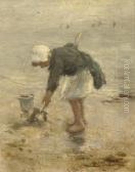 Playing On The Beach Oil Painting by Bernardus Johannes Blommers