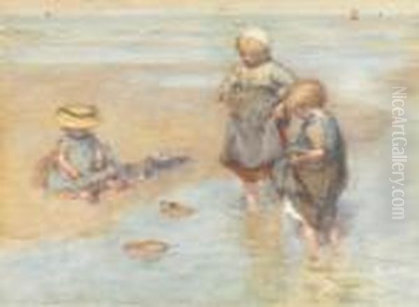 Children Playing Boats Oil Painting by Bernardus Johannes Blommers