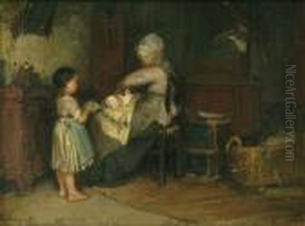 Dressing The Baby Oil Painting by Bernardus Johannes Blommers