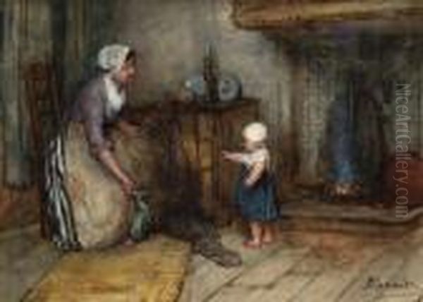 A Mother With Child By A Fireplace Oil Painting by Bernardus Johannes Blommers