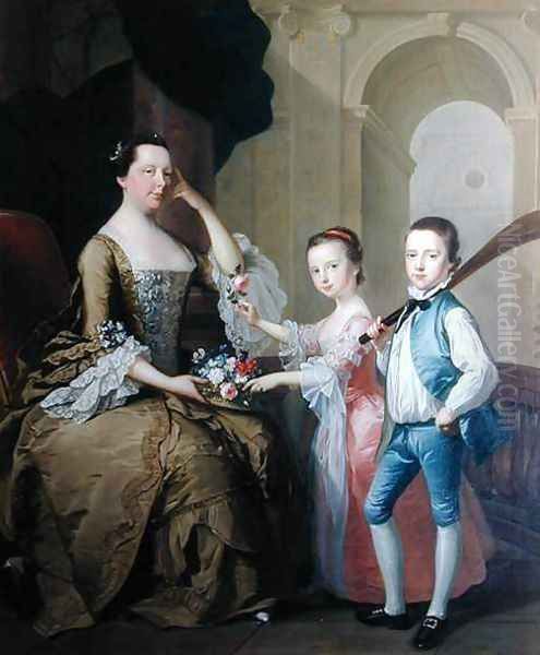 Mrs Matthew Mitchell and her Children Matthew and Anne Oil Painting by Thomas Hudson