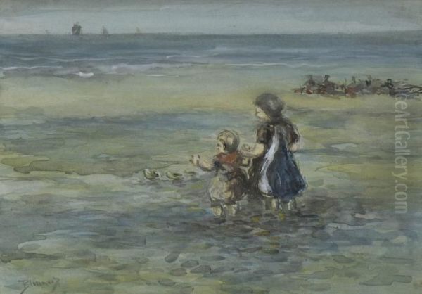 Kinder Am Strand. Oil Painting by Bernardus Johannes Blommers