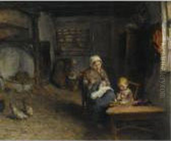 Mother's Little Helper Oil Painting by Bernardus Johannes Blommers