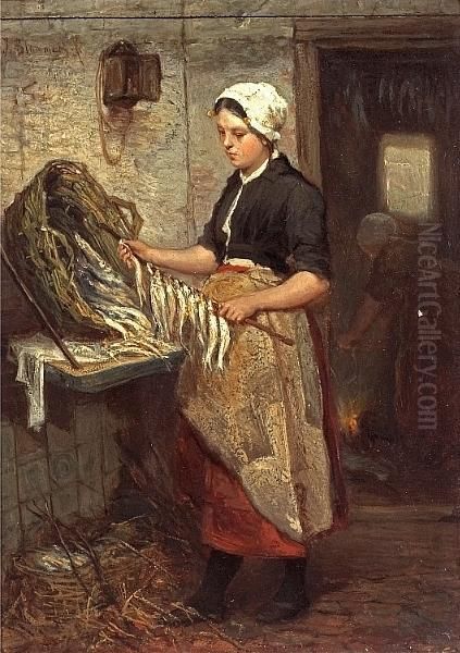 Preparing The Catch Oil Painting by Bernardus Johannes Blommers