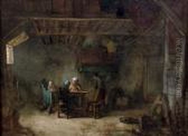 A Family Supper Oil Painting by Bernardus Johannes Blommers