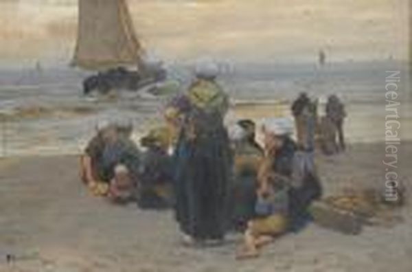 Waiting For The Catch Oil Painting by Bernardus Johannes Blommers