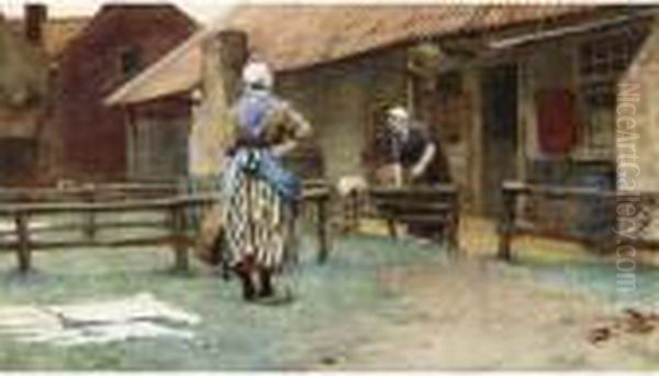 Laundry Day Oil Painting by Bernardus Johannes Blommers