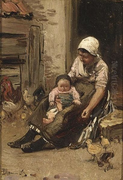 Mother And Child On The Doorstep Oil Painting by Bernardus Johannes Blommers