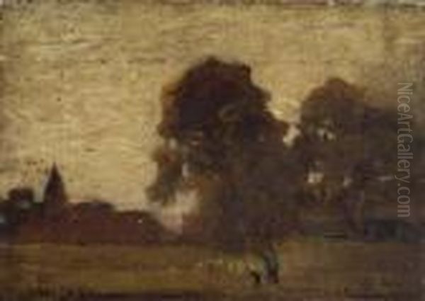 A Rural Landscape Oil Painting by Bernardus Johannes Blommers