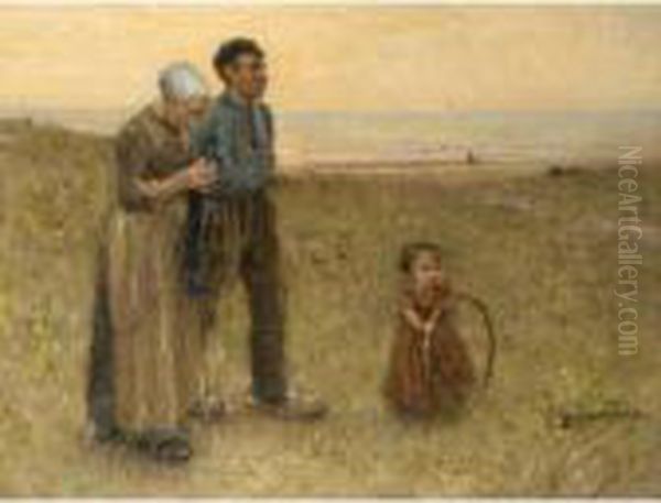 A Fisherman's Family In The Dunes Oil Painting by Bernardus Johannes Blommers