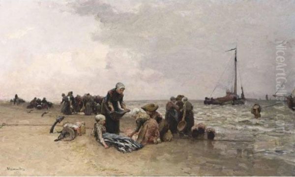 Sorting The Catch Oil Painting by Bernardus Johannes Blommers