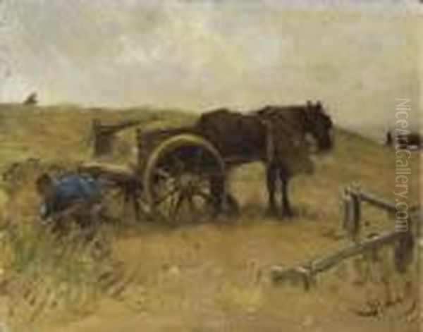 Digging In The Dunes Oil Painting by Bernardus Johannes Blommers