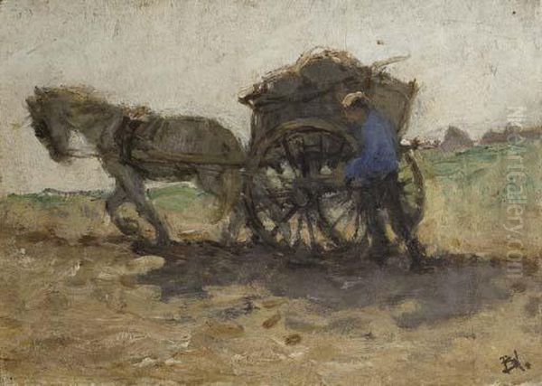 Shellfisher Going Home - A Study Oil Painting by Bernardus Johannes Blommers