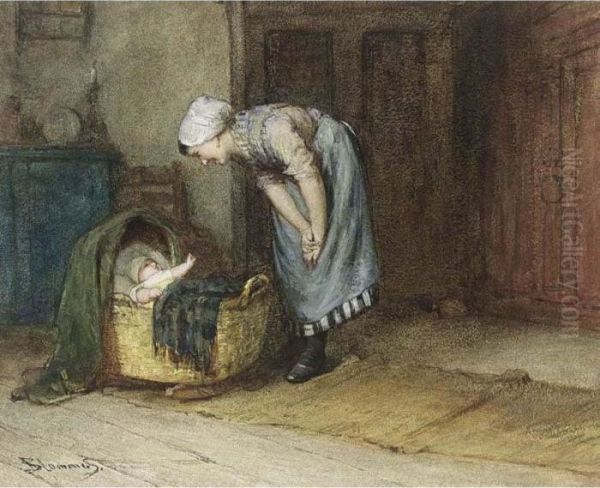 A Happy Mother Oil Painting by Bernardus Johannes Blommers