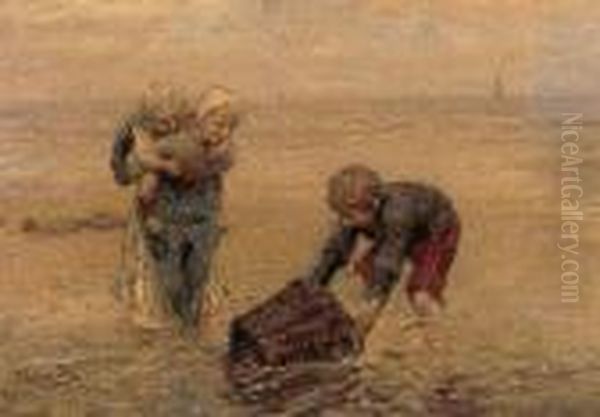 Mussel Gatherers Oil Painting by Bernardus Johannes Blommers