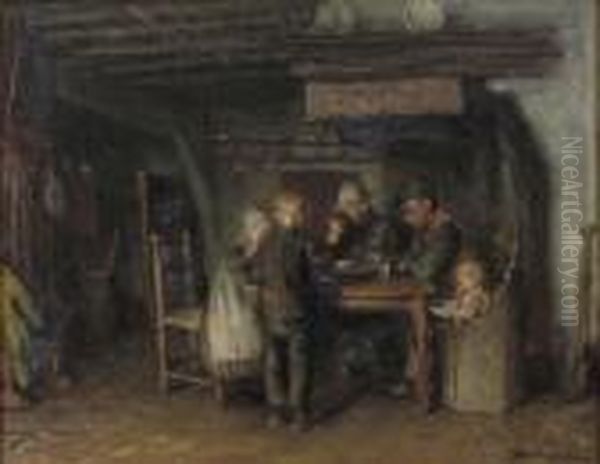 The Family Meal Oil Painting by Bernardus Johannes Blommers