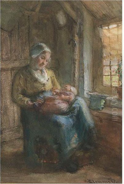 Motherly Love Oil Painting by Bernardus Johannes Blommers