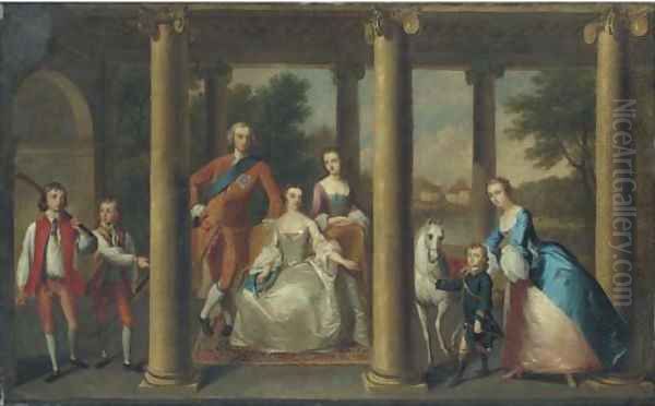 Portrait of the family of the 3rd Duke of Marlborough, a landscape beyond Oil Painting by Thomas Hudson