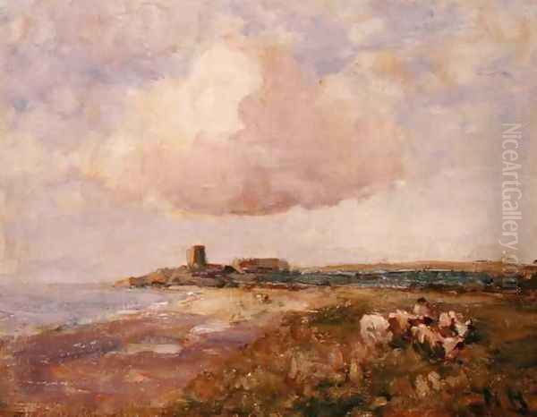 Irish Coastal View with Boy and Cattle Oil Painting by Nathaniel Hone