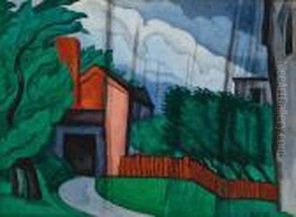 Downpour Oil Painting by Oscar Bluemner