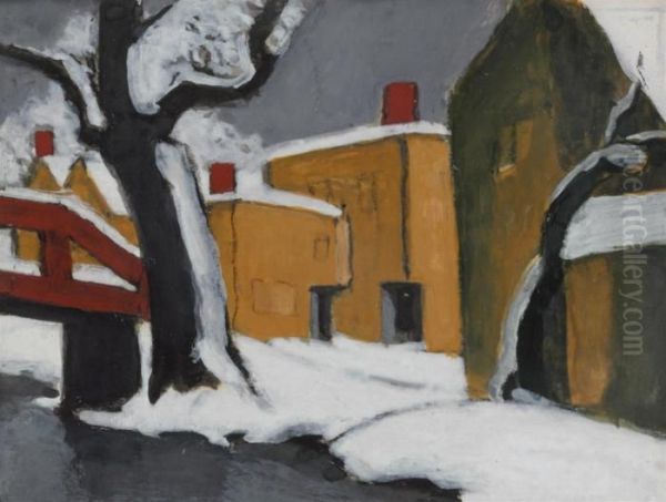 Winter Scene Oil Painting by Oscar Bluemner