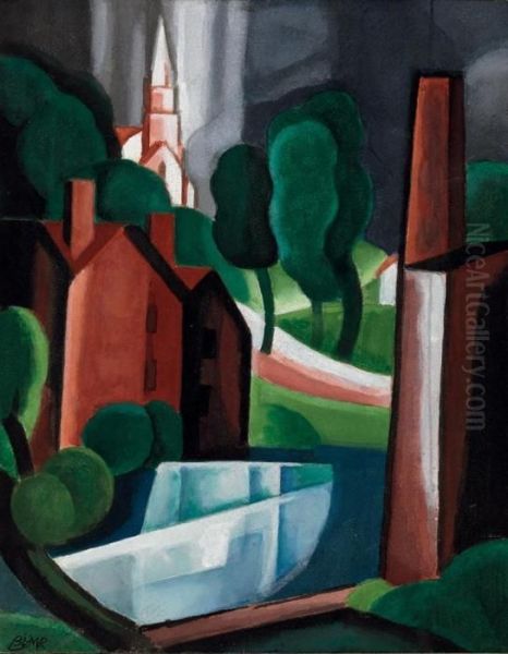 New Hampshire Town Oil Painting by Oscar Bluemner