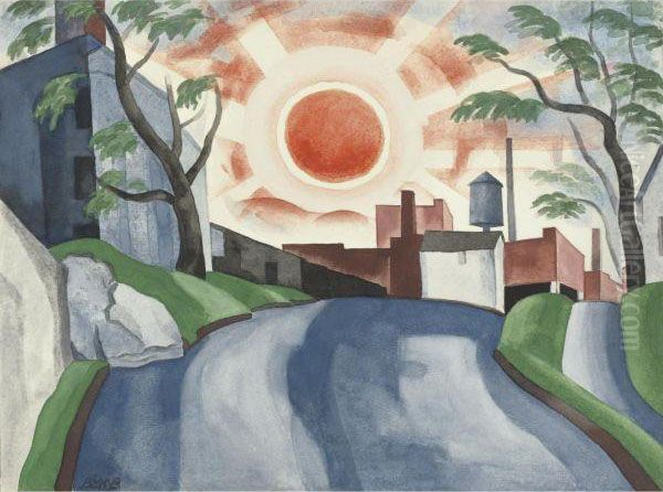 Sunset Oil Painting by Oscar Bluemner