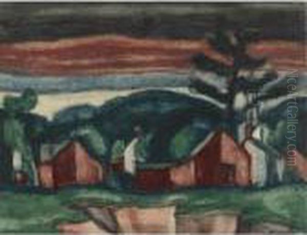 New England Farm (study For Colors Of Dawn) Oil Painting by Oscar Bluemner