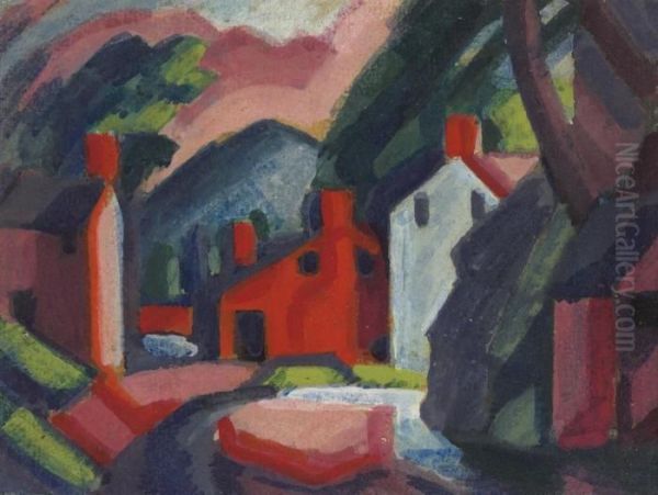 View Of Lehnenburg, Pennsylvania Oil Painting by Oscar Bluemner