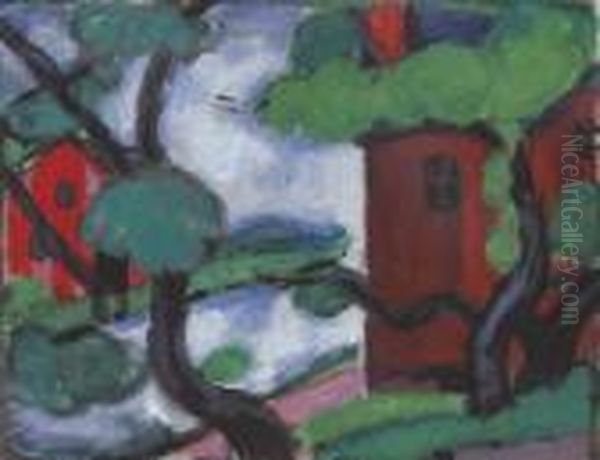 Motif Canal Passaic Avenue Bridge, West Bloomfield Oil Painting by Oscar Bluemner