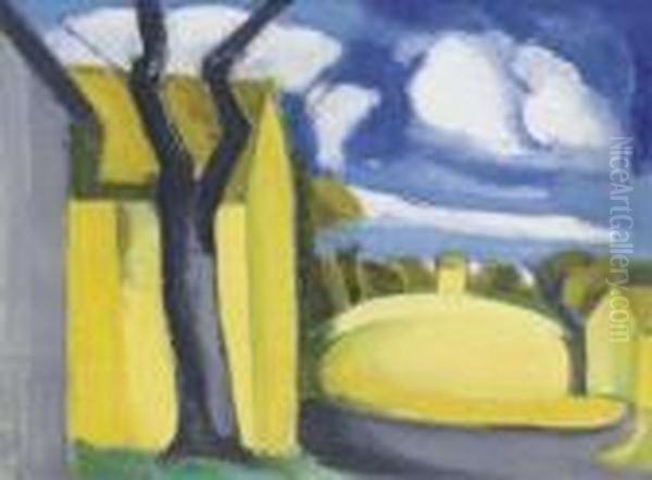 Blue Golden, Bloomfield Barns Oil Painting by Oscar Bluemner