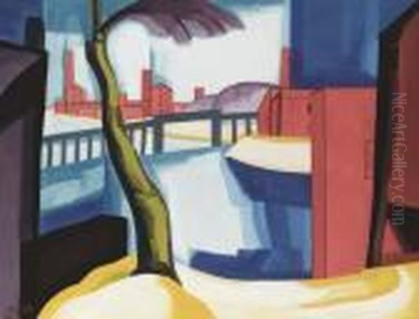 Triad Brilliant, Passaic River Hills Oil Painting by Oscar Bluemner