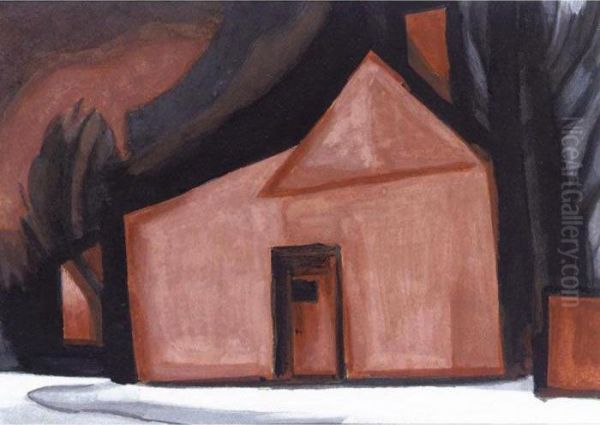 Untitled (red Barn) Oil Painting by Oscar Bluemner