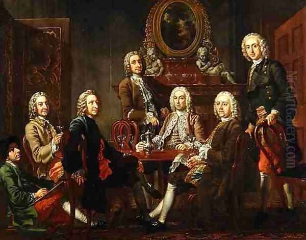 Portrait of a group of gentlemen with the artist Oil Painting by Francis Hayman