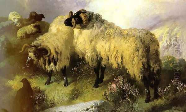 Highland Scene with Sheep and Grouse Oil Painting by George W. Horlor