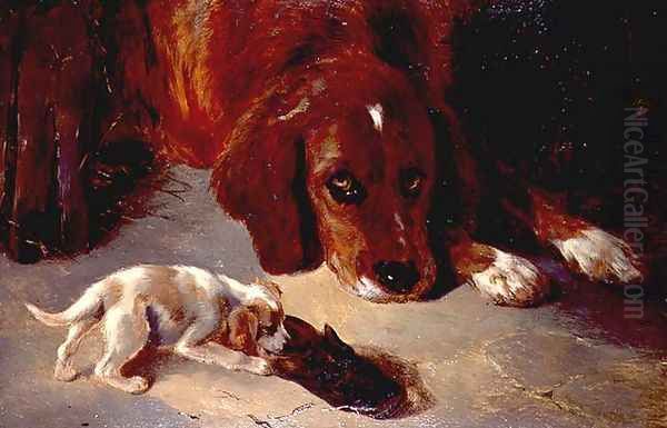 An Inquisitive Puppy Oil Painting by George W. Horlor