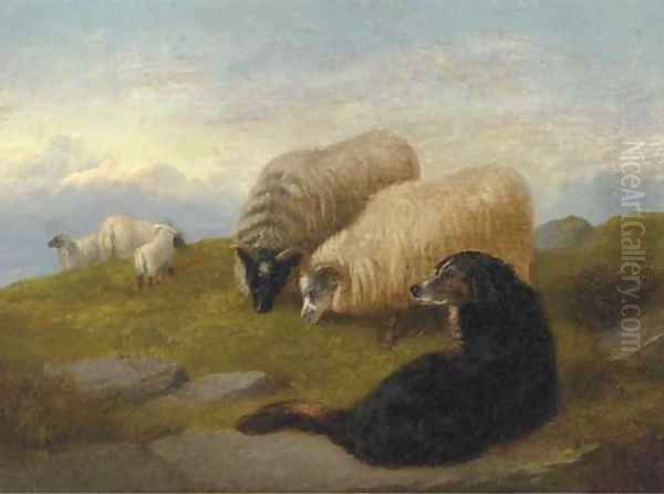 Sheepdogs guarding the flock Oil Painting by George W. Horlor