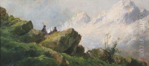 Sosta Di Giovani Pastorelli In Alta Montagna Oil Painting by Giacinto Bo