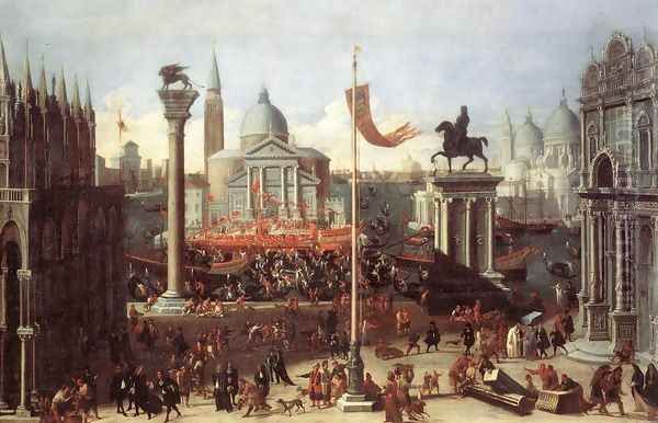 Imaginary Scene with Venetian Buildings 1670-75 Oil Painting by Joseph the Younger Heintz