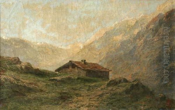 Baita In Alta Montagna Oil Painting by Giacinto Bo