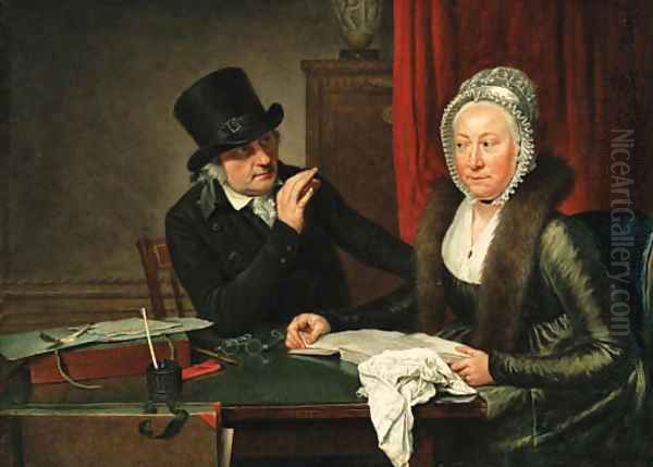 A lady and gentleman conversing at table Oil Painting by Wybrand Hendriks