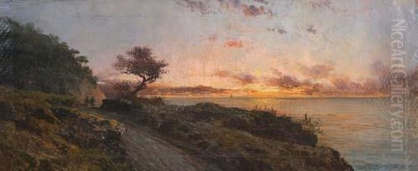 Marina Ligure Al Tramonto Oil Painting by Giacinto Bo